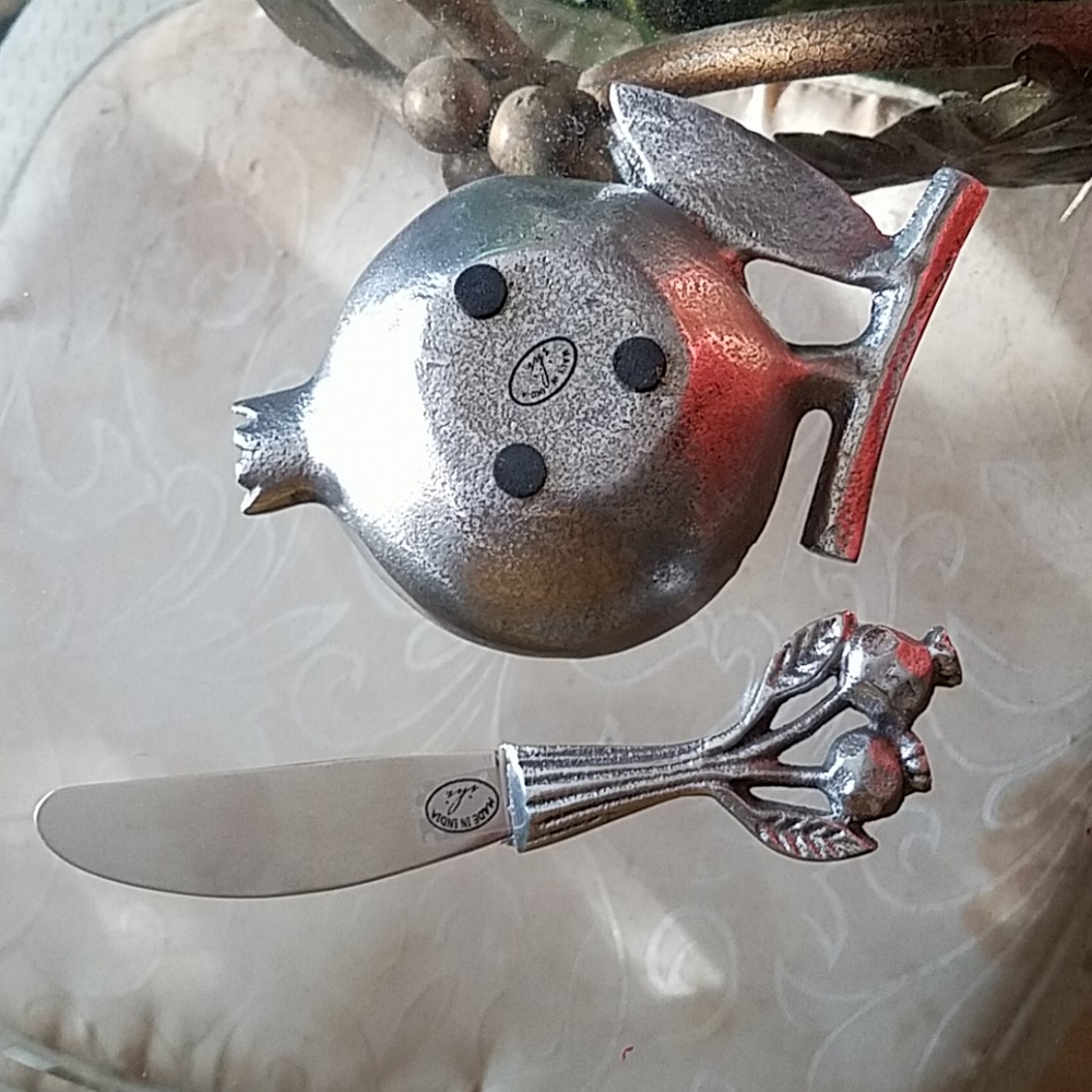 Silver dish holder and knife - Picture 2 of 2